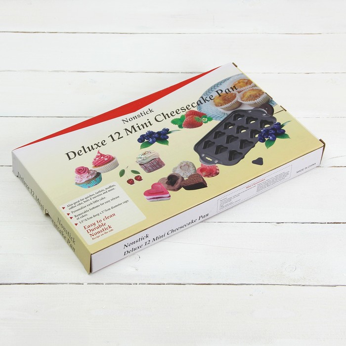 Форма для выпечки "Жаклин. Сердце", с антипригарным покрытием, со съемным дном, 12 ячеек, 33х20,5х3,5 см