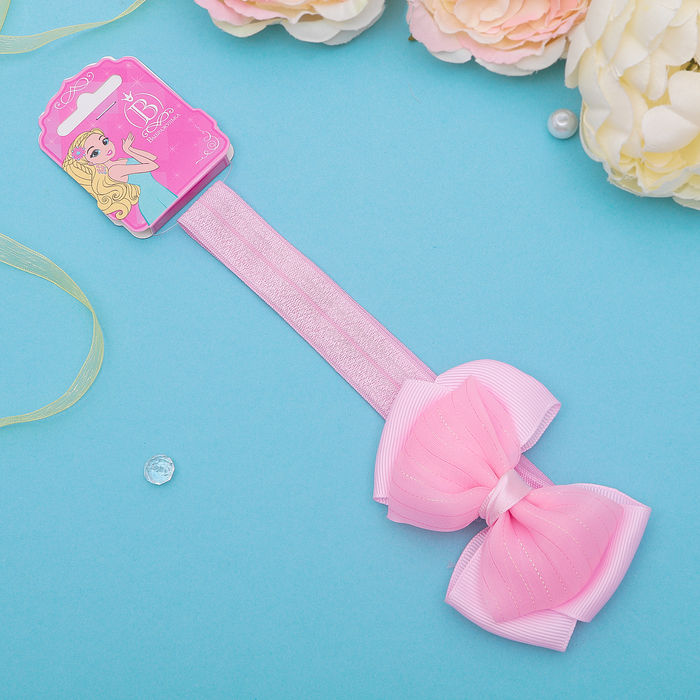 Повязка для волос "Умница" розовая, бант блеск, 18 см