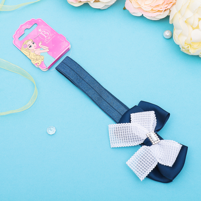 Повязка для волос "Умница" бело-синяя, клетка, 18 см