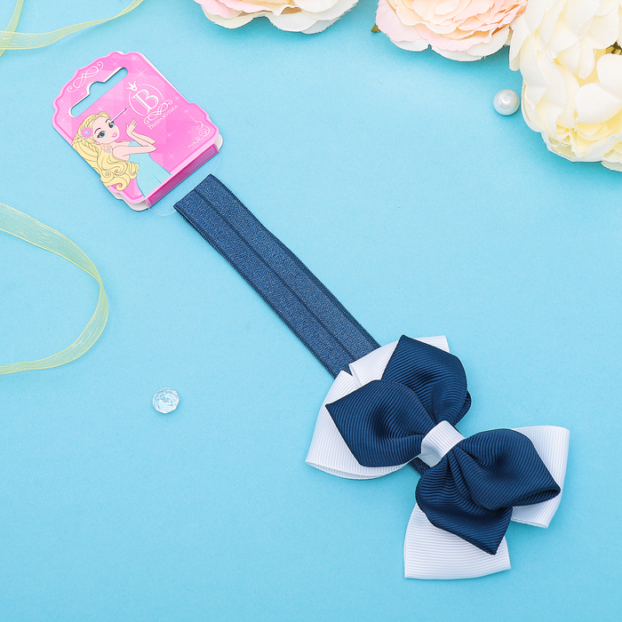 Повязка для волос "Умница" бело-синий бант, 18 см