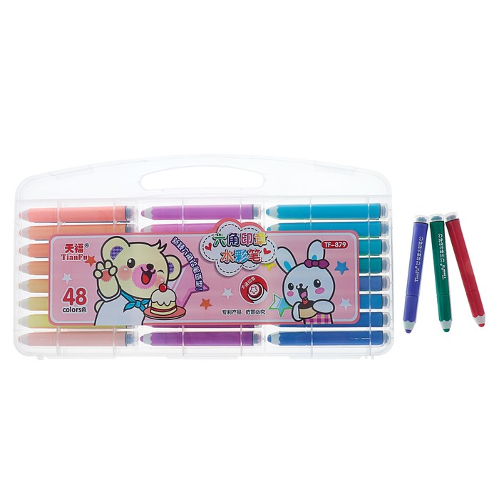 Фломастеры 48 цветов, толстые, с печатью, вентилируемый колпачок, МИКС