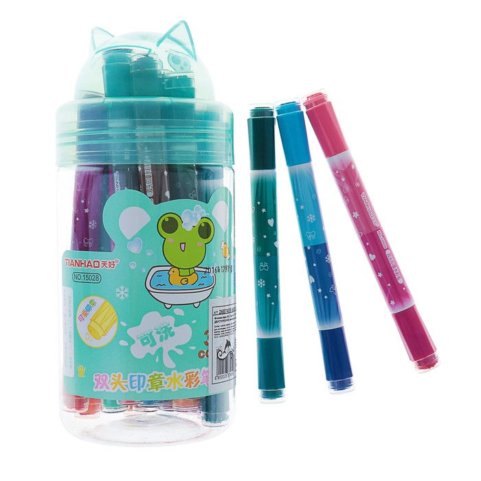 Фломастеры 18 цветов - 36 цветов Кот, толстые, двусторонние, вентилируемый колпачок, МИКС