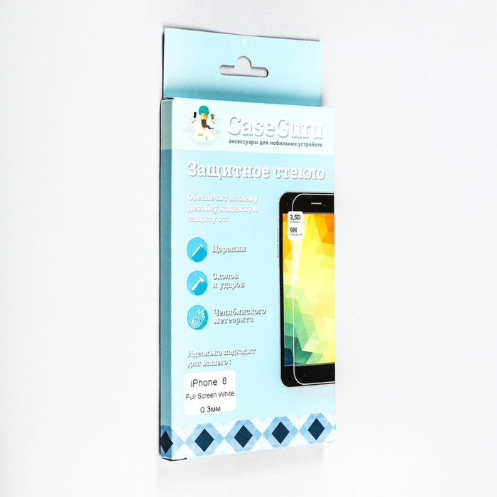 Защитное стекло CaseGuru для Apple iPhone 8 Full Screen White, 0,3 мм, белая рамка