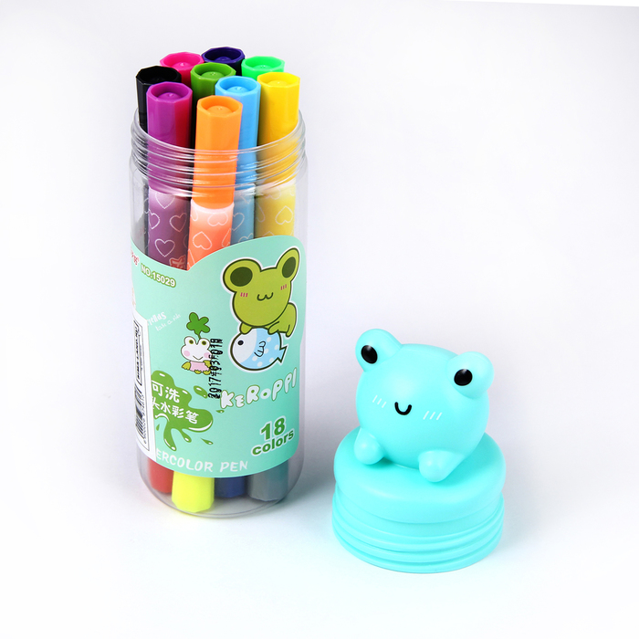 Фломастеры 9 штук - 18 цветов Зверьки, толстые, двусторонние, вентилируемый колпачок, МИКС