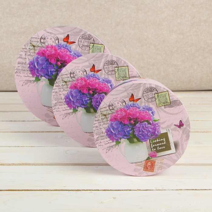 Набор коробок 3в1 "Букет гортензии", 21 х 21 х 11,5 - 14 х 14 х 7,5 см