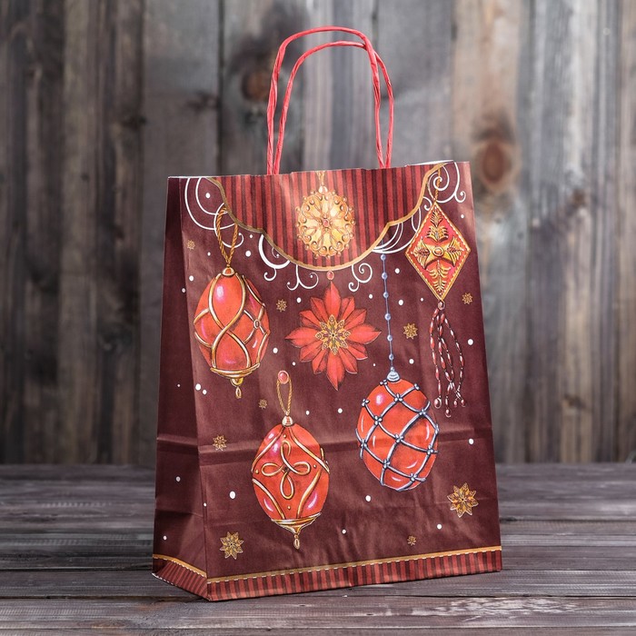 Пакет крафт "Богемный Новый Год", 25 х 11 х 32 см