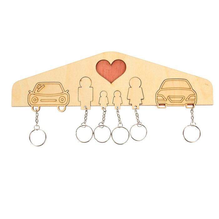 Ключница открытая фанера "Дом для троих" и 2 авто 8х28,5 см (набор 7 деталей)