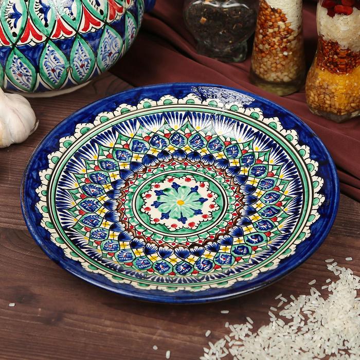 Тарелка Риштанская Керамика Цветы, 22 см, синяя тарелка риштанская керамика цветы 22 см синяя