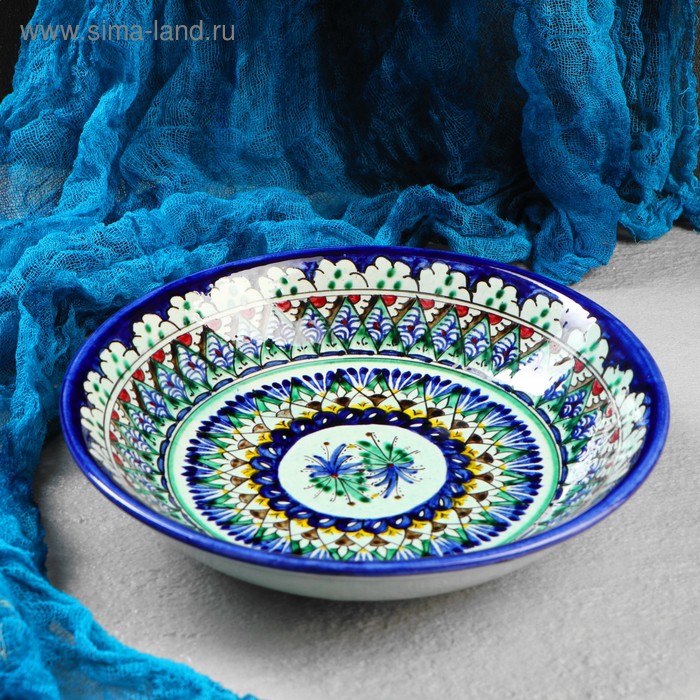 Тарелка Риштанская Керамика Узоры, синяя, глубокая, микс, 20 см тарелка риштанская керамика узоры 27 см синяя микс