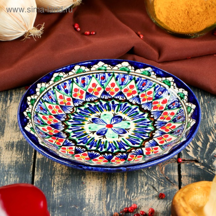 Тарелка Риштанская Керамика Цветы, синяя, плоская, 15 см тарелка риштанская керамика цветы красная плоская 15 см микс