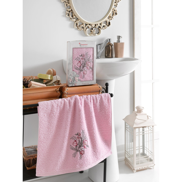 КМП в коробке JUANNA 50х90 см, BATIK, цв.розовый,  380 г/м2,хлопок 100%