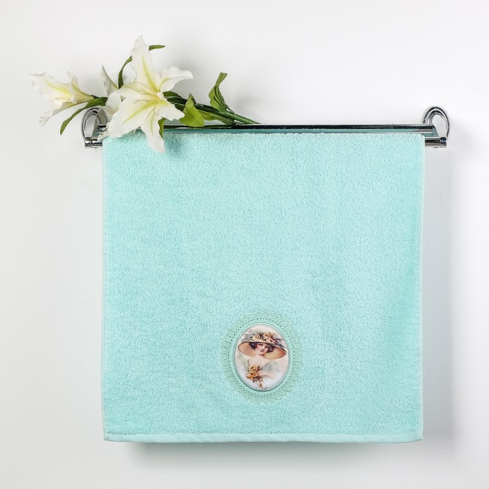 КМП в коробке JUANNA 50х90 см, LADY, цв.бирюзовый,  380 г/м2,хлопок 100%