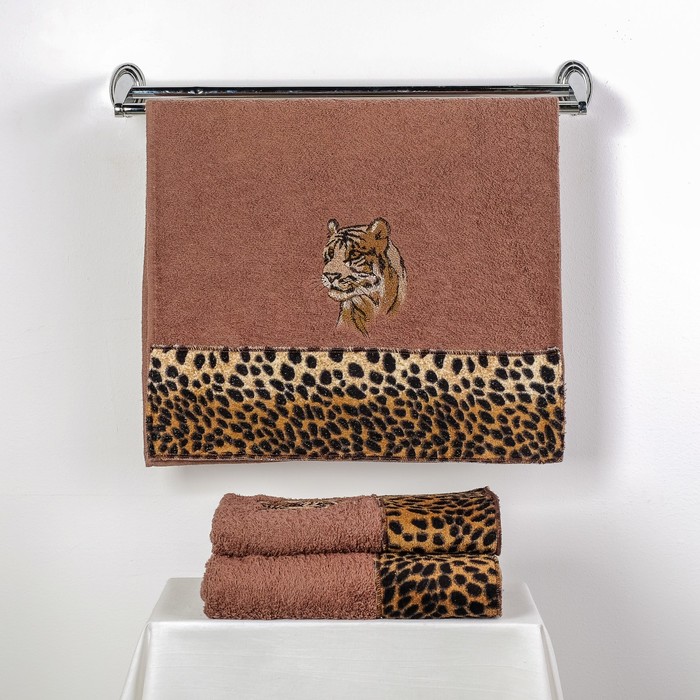 КМП в коробке  VEVIEN 50х90 2шт; 70х140 см, LEOPAR, цв.шоколадный, 380 г/м2,хлопок 100%