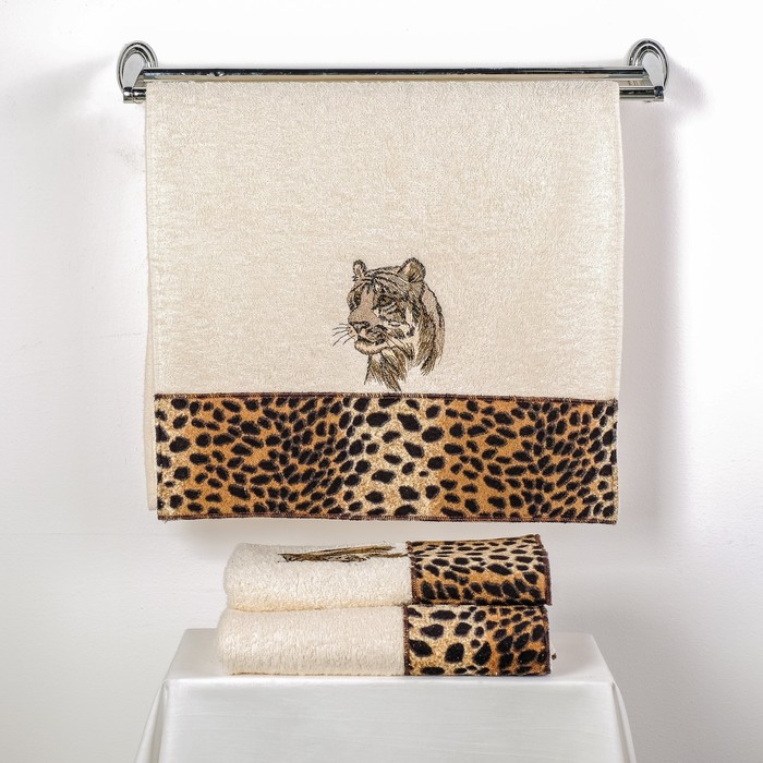 КМП в коробке  VEVIEN 50х90 2шт; 70х140 см, LEOPAR, цв.молочный, 380 г/м2,хлопок 100%