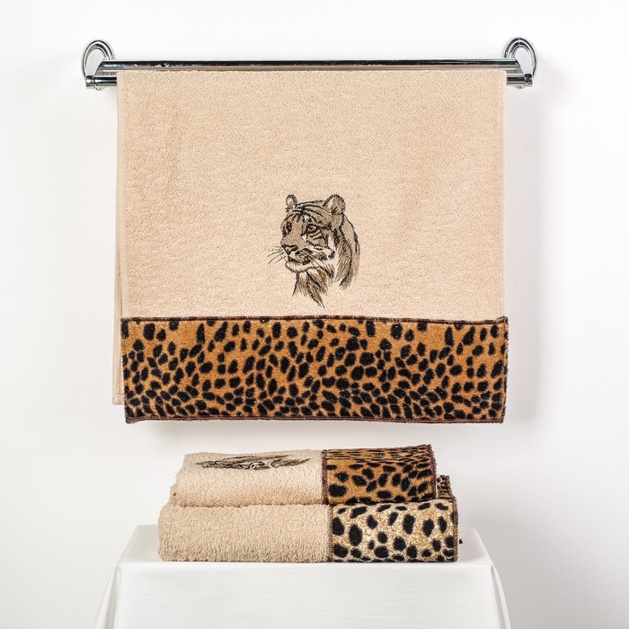 КМП в коробке  VEVIEN 50х90 2шт; 70х140 см, LEOPAR, цв.кремовый, 380 г/м2,хлопок 100%