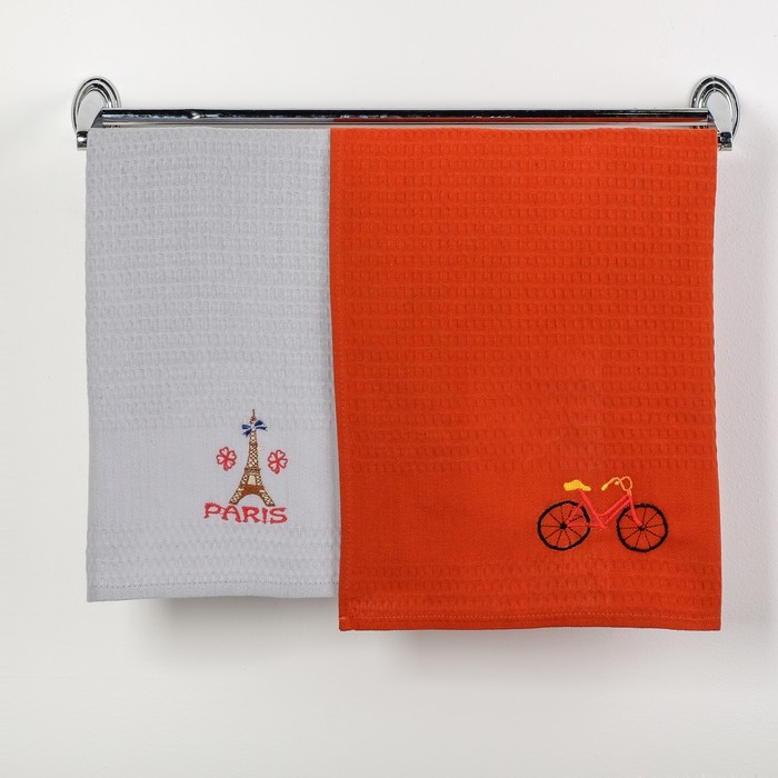 Набор вафельных салфеток в коробке 40х60 2шт вышивка METEOR МИКС 270 г/м2,хл.100%