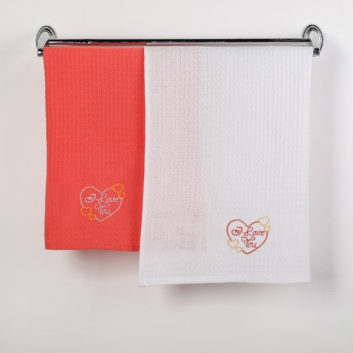 Набор вафельных салфеток в коробке 40х60 2шт вышив.METEOR BIONCE LOVE МИКС,270г/м2,хл.100%