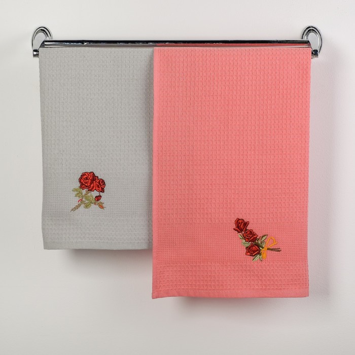 Набор вафельных салфеток в коробке 40х60 2 шт вышивка METEOR GUL МИКС 270 г/м2,хлопок 100%