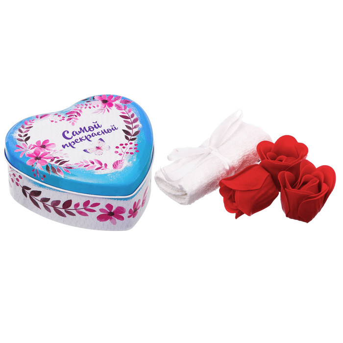 Набор "Самой прекрасной": 5 мыльных лепестков и полотенце в шкатулке