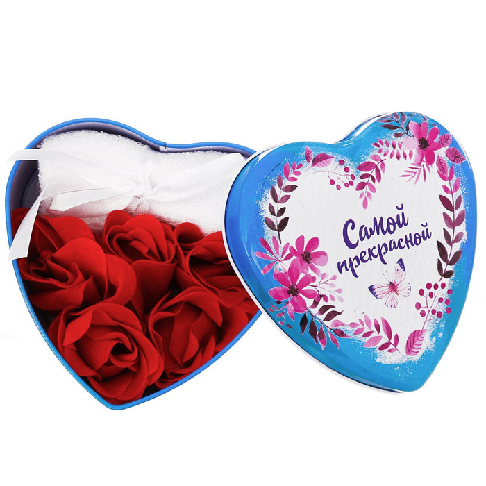 Набор "Самой прекрасной": 5 мыльных лепестков и полотенце в шкатулке