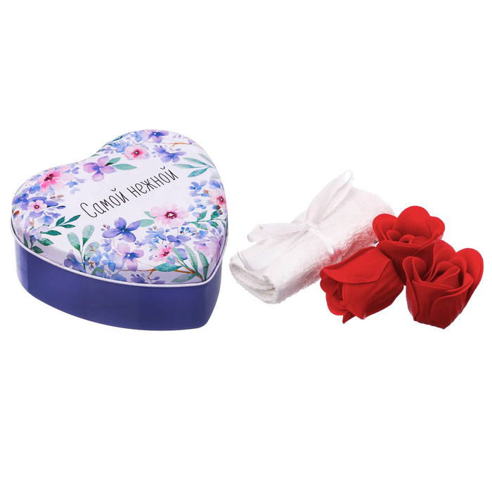 Набор "Самой нежной": 5 мыльных лепестков и полотенце в шкатулке