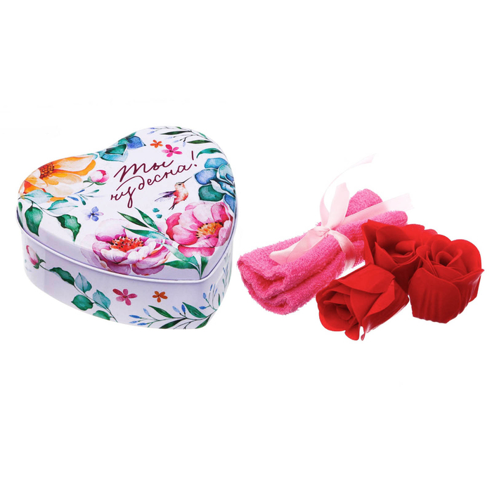Набор "Ты чудесна!": 5 мыльных лепестков и полотенце в шкатулке