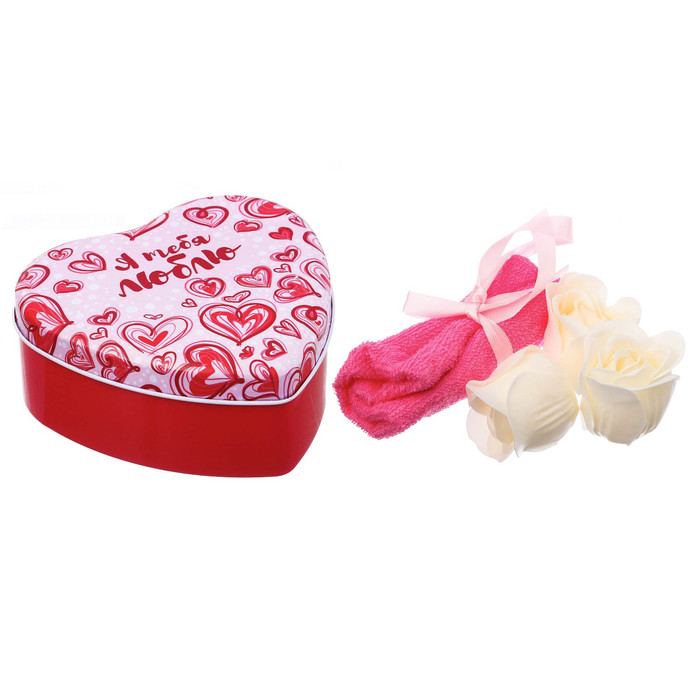 Набор "Я тебя люблю": 5 мыльных лепестков и полотенце в шкатулке