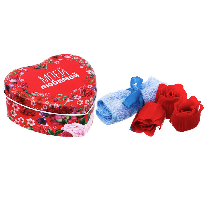 Набор "Моей любимой": 5 мыльных лепестков и полотенце в шкатулке