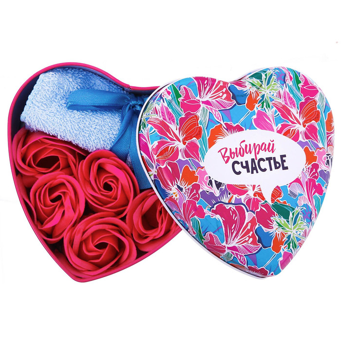 Набор "Выбирай счастье": 5 мыльных лепестков и полотенце в шкатулке