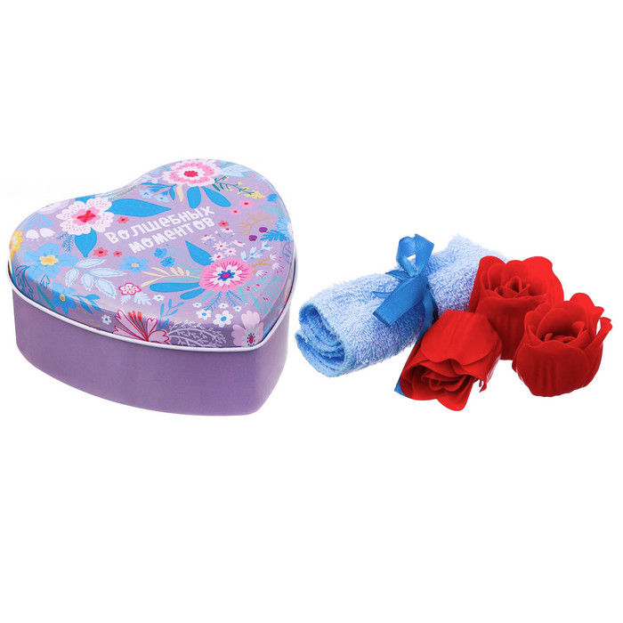 Набор "Волшебных моментов": 5 мыльных лепестков и полотенце в шкатулке