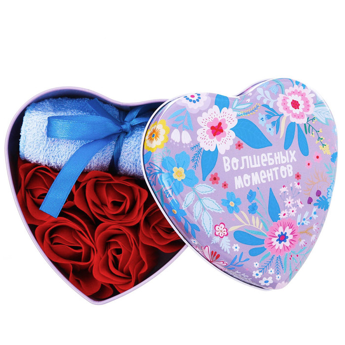 Набор "Волшебных моментов": 5 мыльных лепестков и полотенце в шкатулке