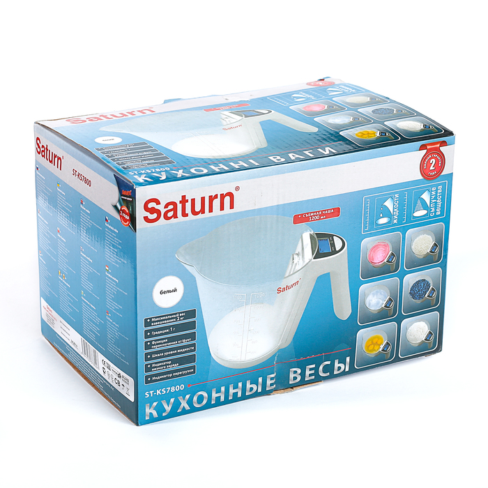 Весы кухонные Saturn ST-KS7800, чаша 1.2 л, до 2 кг, белый