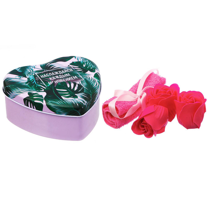 Набор "Наслаждайся каждым мгновением!": 5 мыльных лепестков и полотенце в шкатулке