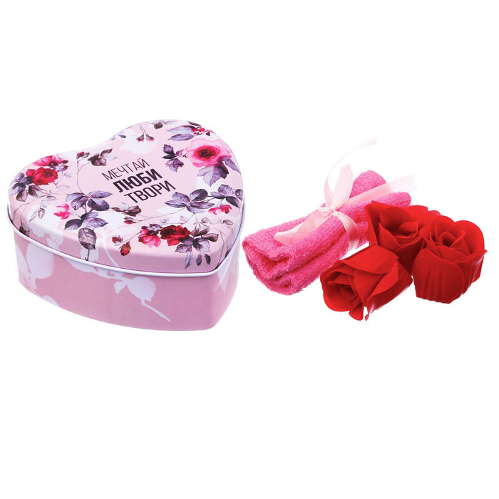 Набор "Мечтай, люби, твори": 5 мыльных лепестков и полотенце в шкатулке