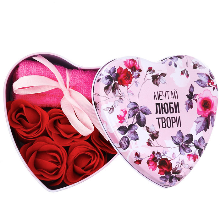 Набор "Мечтай, люби, твори": 5 мыльных лепестков и полотенце в шкатулке