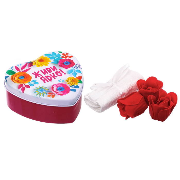 Набор "Живи ярко!": 5 мыльных лепестков и полотенце в шкатулке