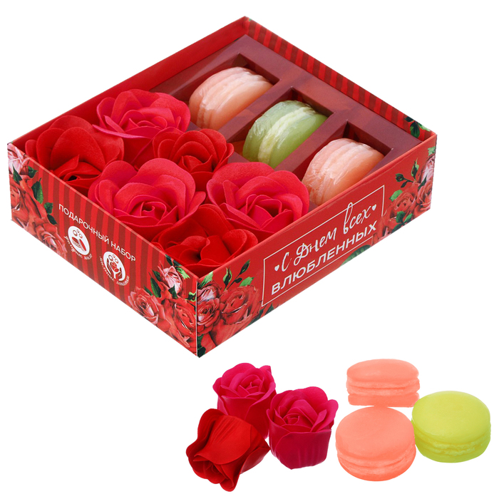 Подарочный набор "С Днем всех влюбленных": мыльные лепестки и мыло в форме пирожного