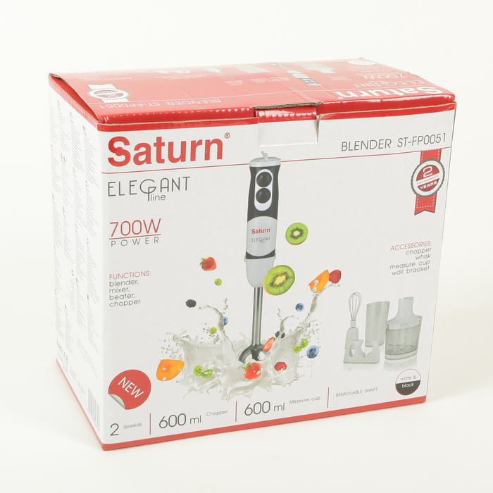Блендер Saturn ST-FP0051, 700 Вт, измельчитель 0.5 л, венчик, стакан, белый