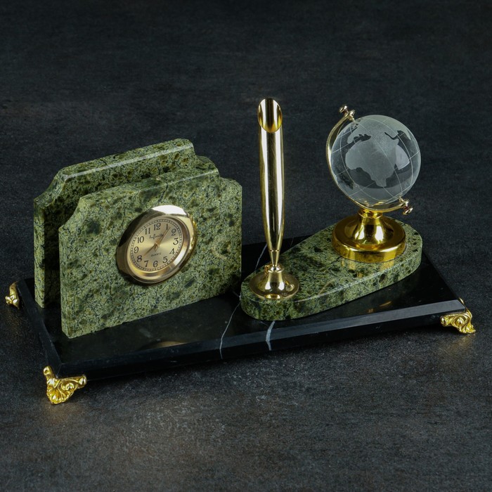 фото Визитница «змеевик»: подставка для ручки, часы, глобус