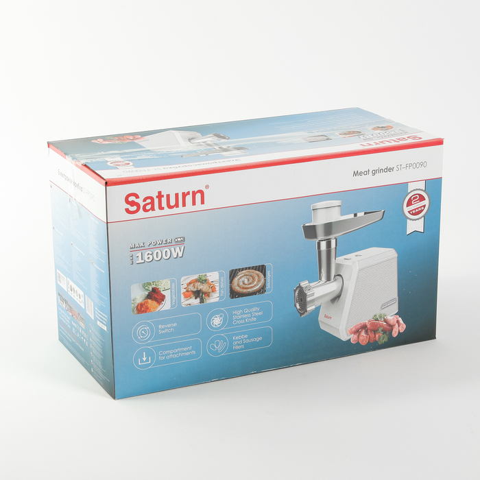 Мясорубка Saturn ST-FP0090, 1600 Вт, реверс, 2 насадки