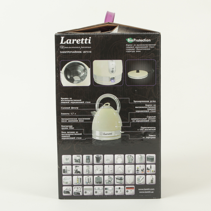 Чайник электрический Laretti LR7510, 2400 Вт, 1.7 л, белый
