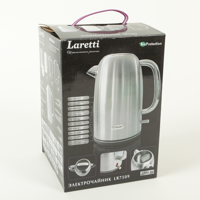 Чайник электрический Laretti LR7509, 2200 Вт, 1.7 л, серебристый