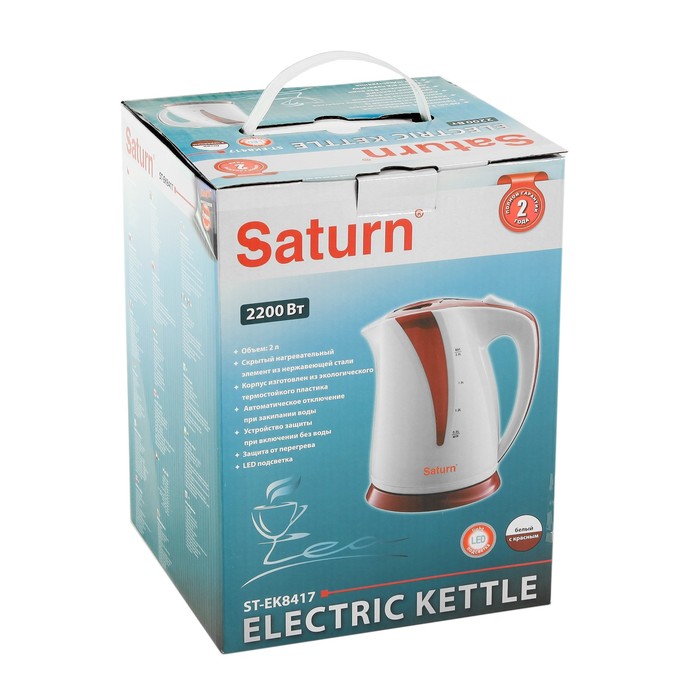 Чайник электрический Saturn ST-EK8417, 2200 Вт, 2 л, красный / белый