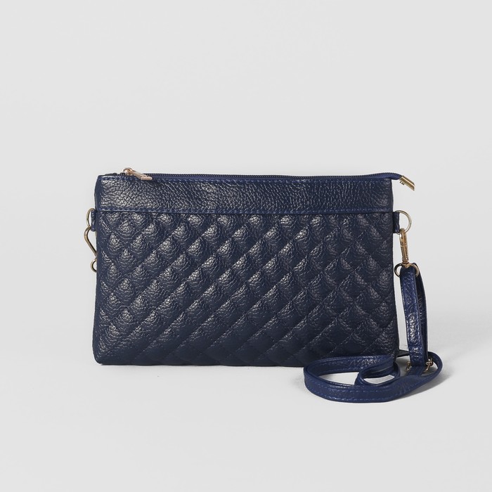 Сумка женская на молнии, 3 отдела, наружный карман, длинный ремень, цвет синий