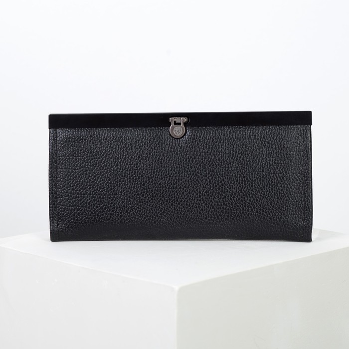 Кошелёк женский на застёжке, 4 отдела, для монет, цвет чёрный