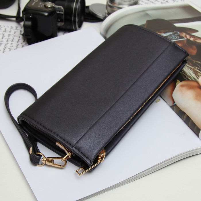 Клатч женский на молнии, 1 отдел с перегородкой, с ручкой, цвет синий