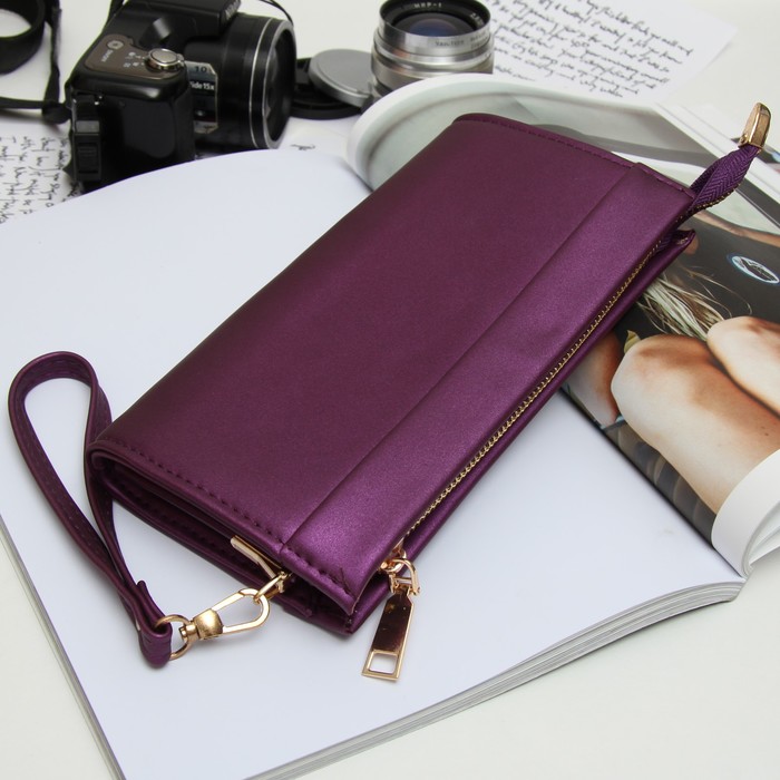 Клатч женский на молнии, 1 отдел с перегородкой, с ручкой, цвет сиреневый