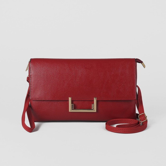 Клатч женский на молнии, 3 отдела, наружный карман, с ручкой, длинный ремень, цвет бордовый