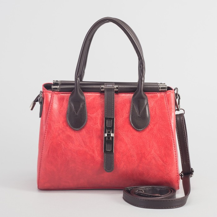 Сумка женская на молнии, 1 отдел с перегородкой, длинный ремень, цвет красный