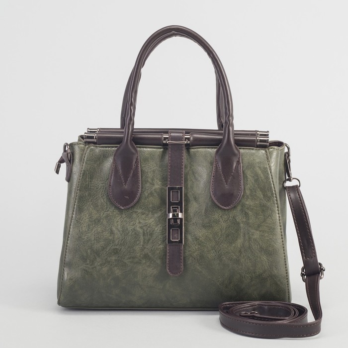 Сумка женская на молнии, 1 отдел с перегородкой, длинный ремень, цвет зелёный